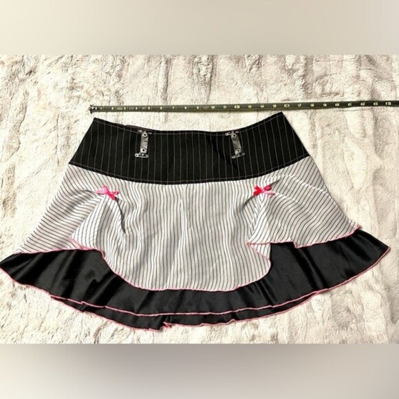 Vintage Y2K Serious Skirt Black with Sheer Top Layer and Pink Bow Details SZ L - Picture 4 of 11